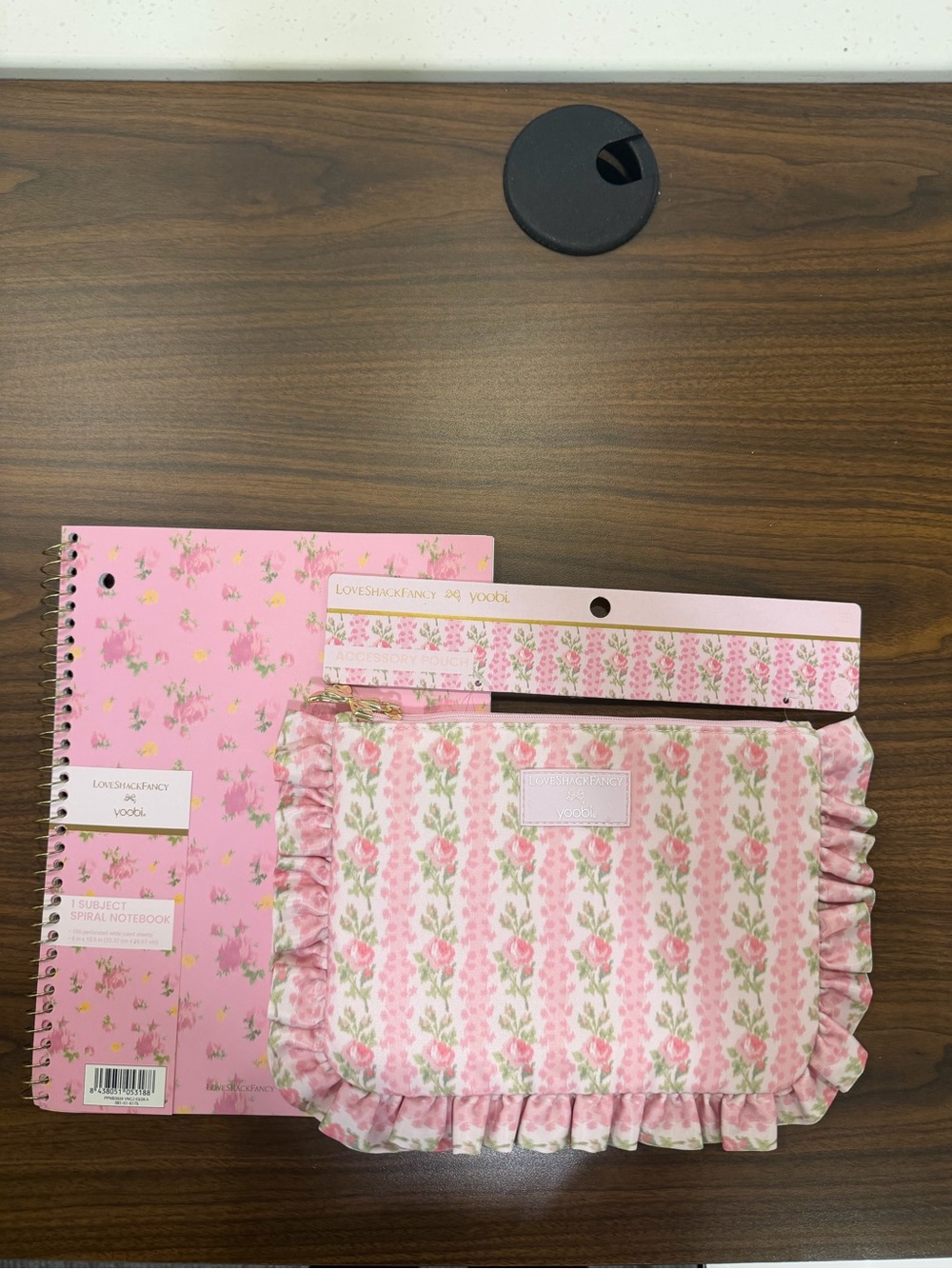 LoveShackFancy Pink Floral Ruffled Notebook & Pencil Pouch Set